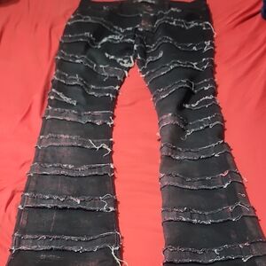 Trendy Black Distressed Men's Flare Jeans